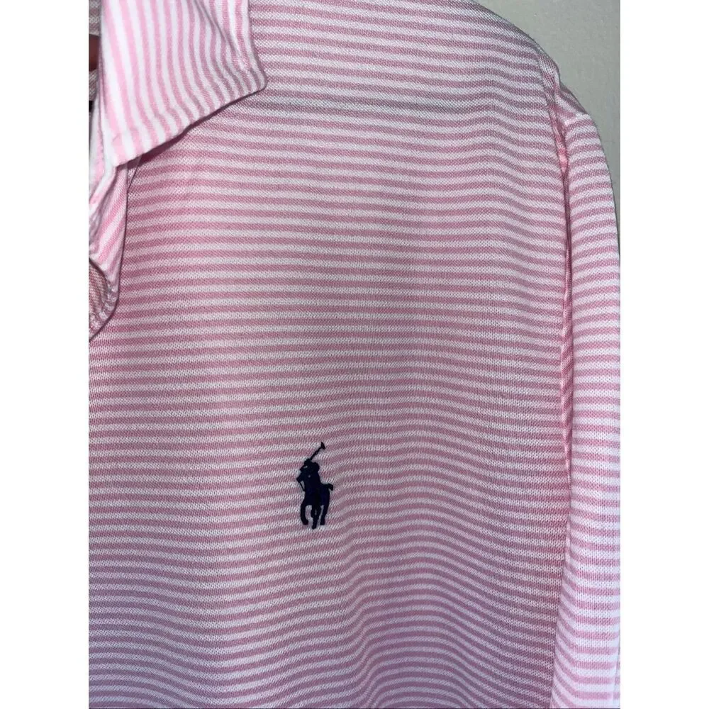 Ralph Lauren Men’s Wicking Polo Pink White Stripe Large